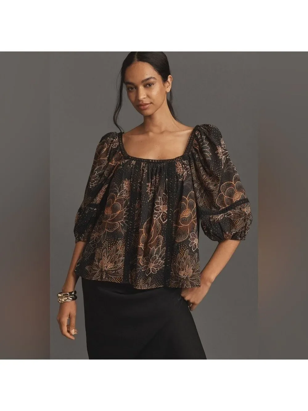 Farm Rio Lace Inset Peasant Blouse - Picture 1 of 9
